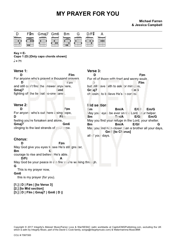 My Prayer For You Lead Sheet, Lyrics, & Chords Alisa
