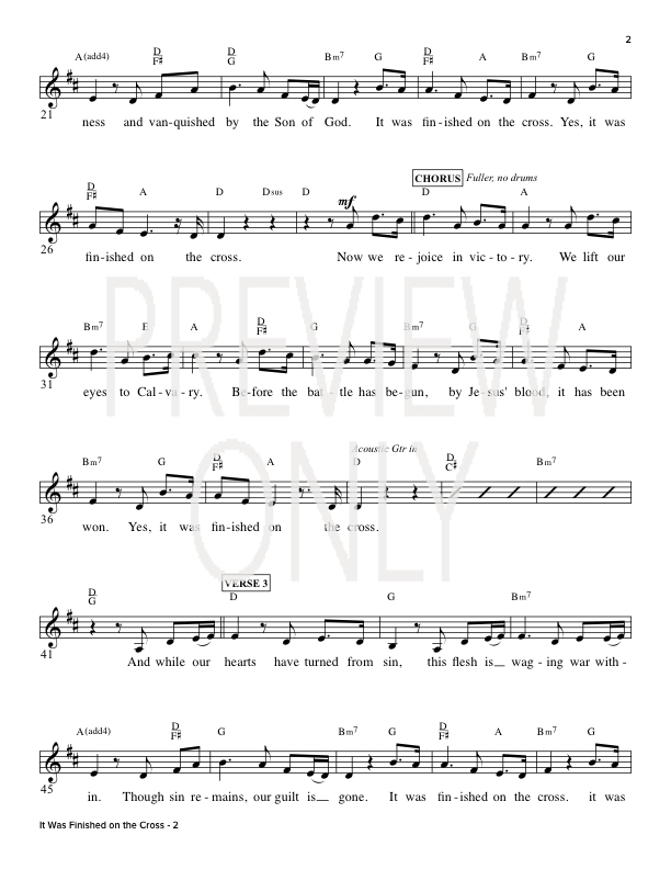 It Was Finished On The Cross Lead Sheet, Lyrics, &amp; Chords | Regi Stone ...
