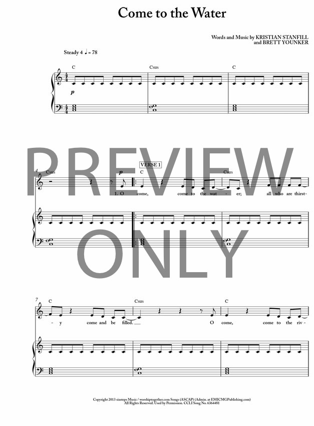Come To The Water Lead Sheet, Lyrics, &amp; Chords | Kristian Stanfill ...