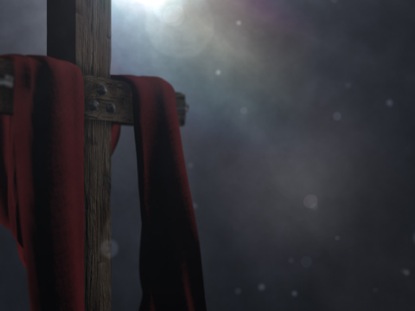 Cross With Red Cloth Draped