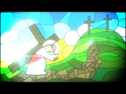 JESUS CARRYING THE CROSS IN STAINED GLASS