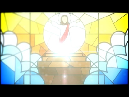 JESUS WITH OPEN ARMS IN STAINED GLASS