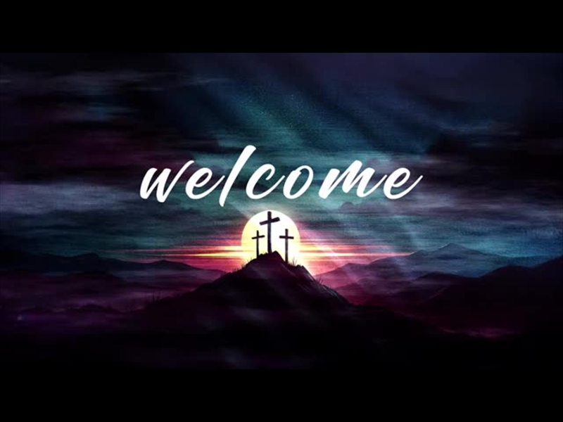 WELCOME TEXT OVER THREE CROSSES AT SUNRISE