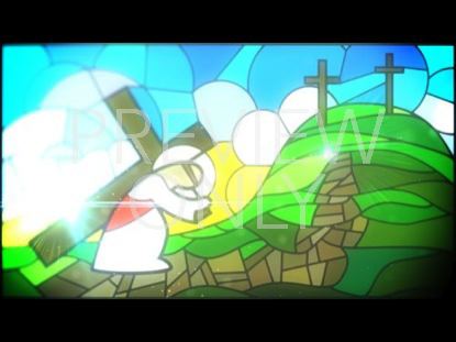 JESUS CARRYING THE CROSS IN STAINED GLASS