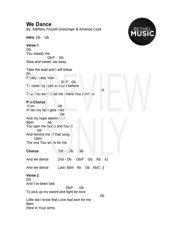 we dance lead sheet lyrics chords steffany gretzinger bethel music charts