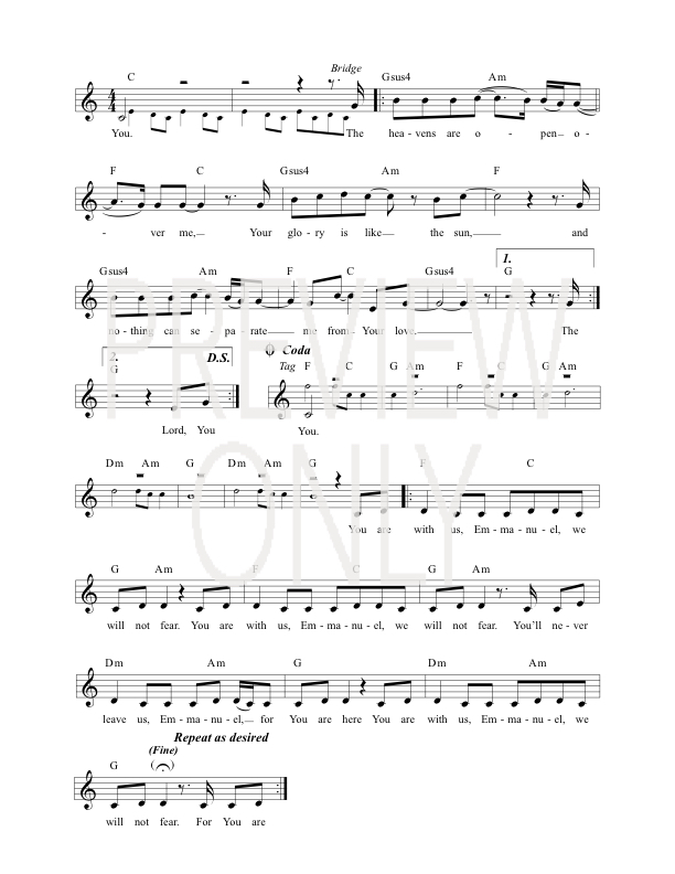 Emmanuel Lead Sheet, Lyrics, &amp; Chords | Darlene Zschech | WorshipHouse ...