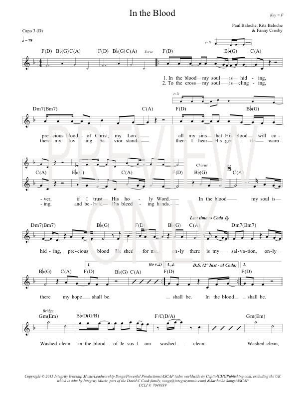 In The Blood Lead Sheet, Lyrics, &amp; Chords | Israel Houghton ...