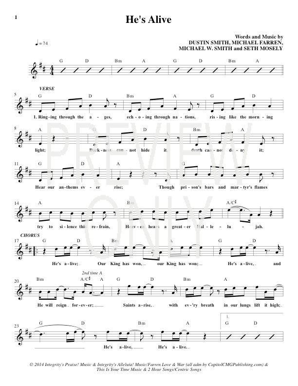 He's Alive Lead Sheet, Lyrics, &amp; Chords | Dustin Smith | WorshipHouse Media