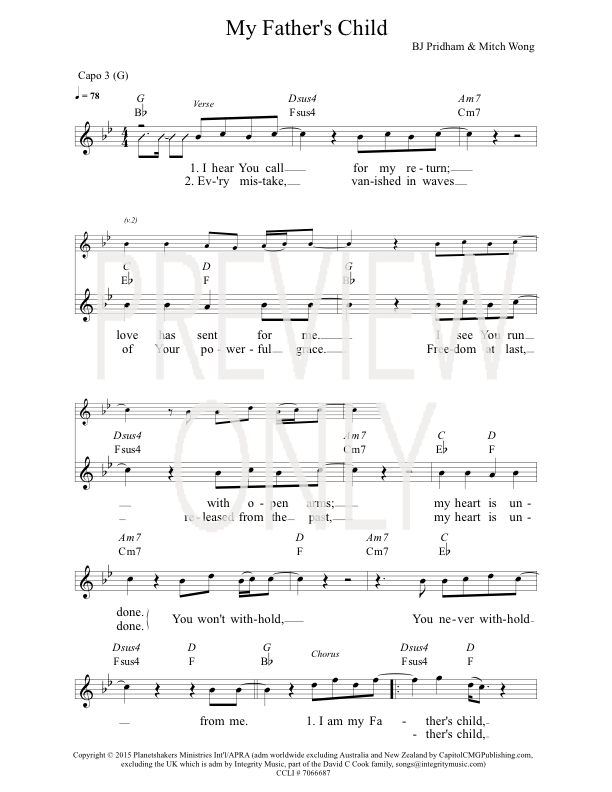 My Father S Child Lead Sheet Lyrics Chords Integrity Music Worshiphouse Media