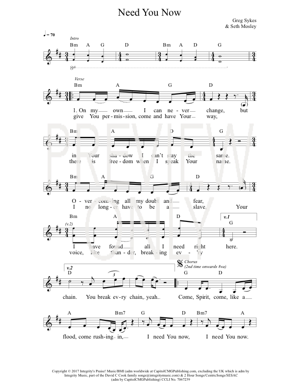 Need You Now Lead Sheet, Lyrics, &amp; Chords | Greg Sykes | WorshipHouse Media