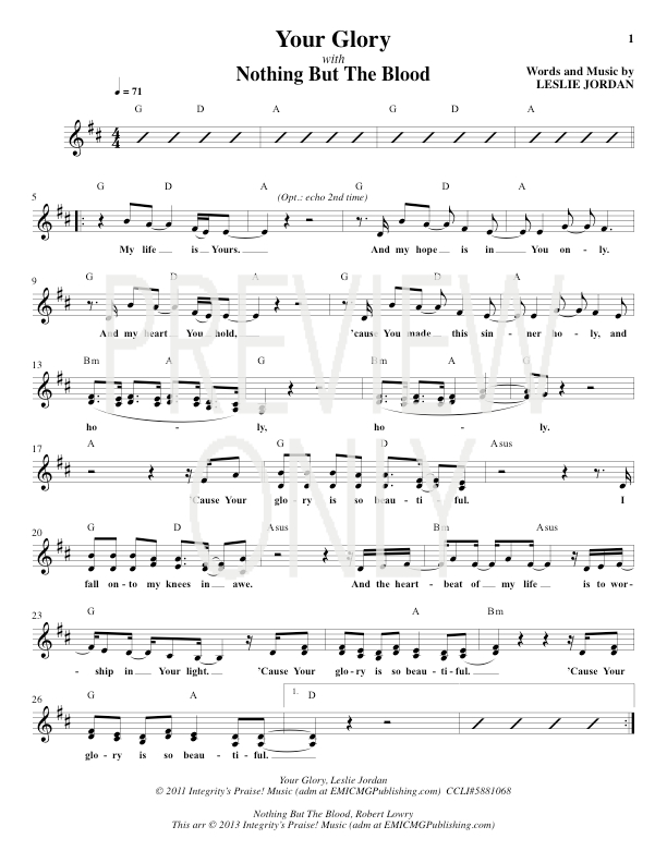 Your Glory Lead Sheet, Lyrics, &amp; Chords | All Sons &amp; Daughters ...
