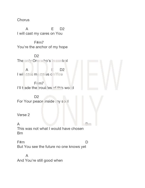 Cast My Cares Lead Sheet, Lyrics, &amp; Chords | Finding Favour ...