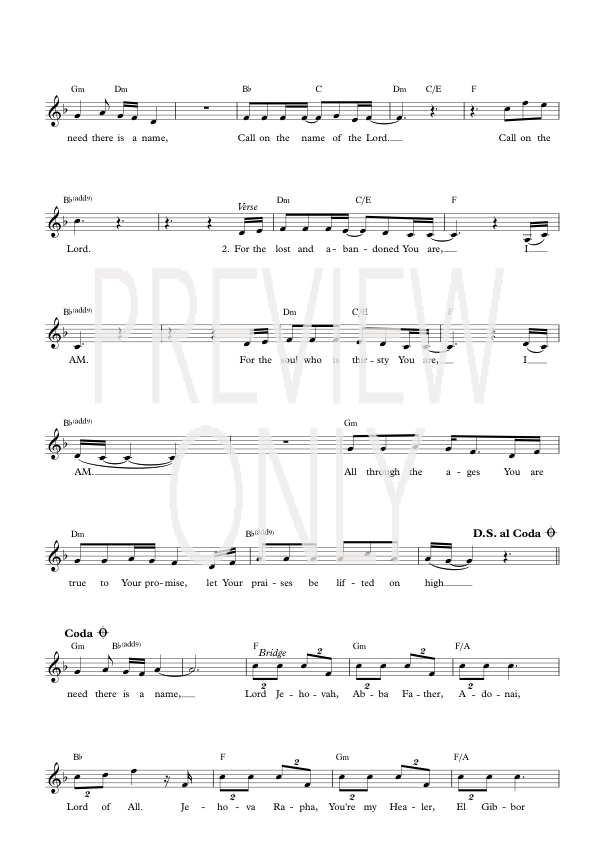 Call On The Name Lead Sheet Lyrics Chords Paul Wilbur