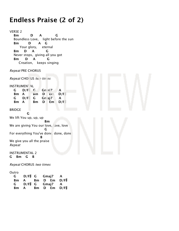 endless praise lead sheet lyrics chords planetshakers praise chart