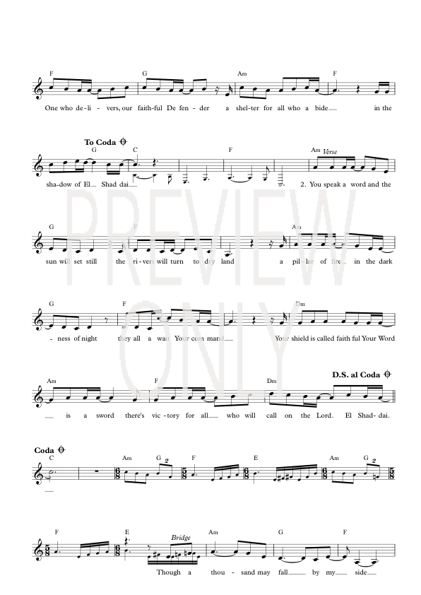 The Shadow Of El Shaddai Lead Sheet Lyrics Chords Paul