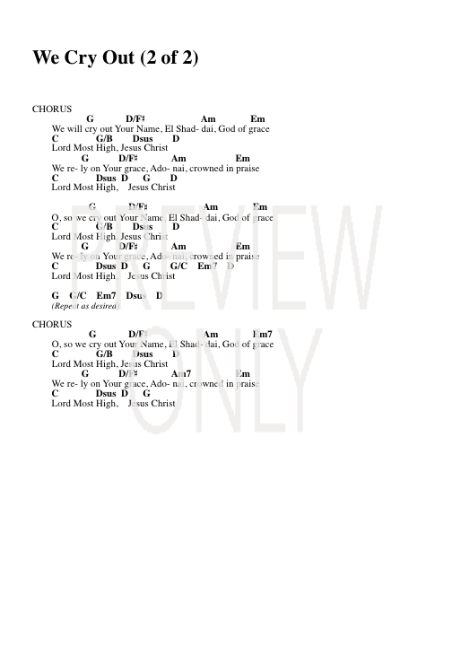 We Cry Out Lead Sheet Lyrics Chords Kari Jobe Worshiphouse