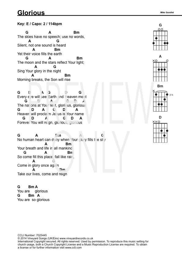 Glorious Lead Sheet, Lyrics, &amp; Chords | Vineyard | WorshipHouse Media