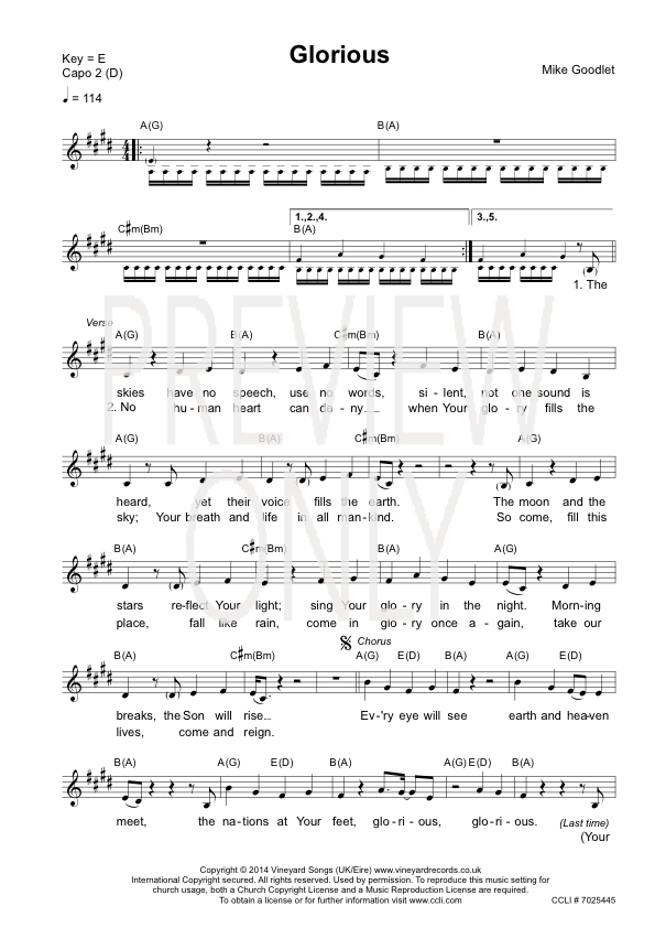Glorious Lead Sheet, Lyrics, &amp; Chords | Vineyard | WorshipHouse Media