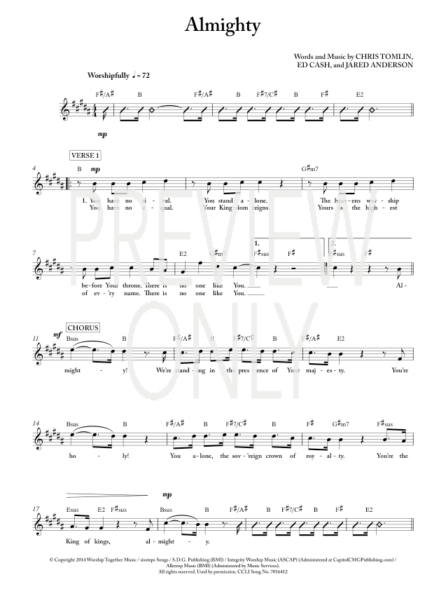 Almighty Lead Sheet, Lyrics, & Chords | Chris Tomlin | WorshipHouse Media