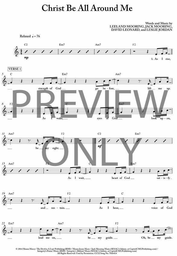 Christ Be All Around Me Lead Sheet, Lyrics, & Chords