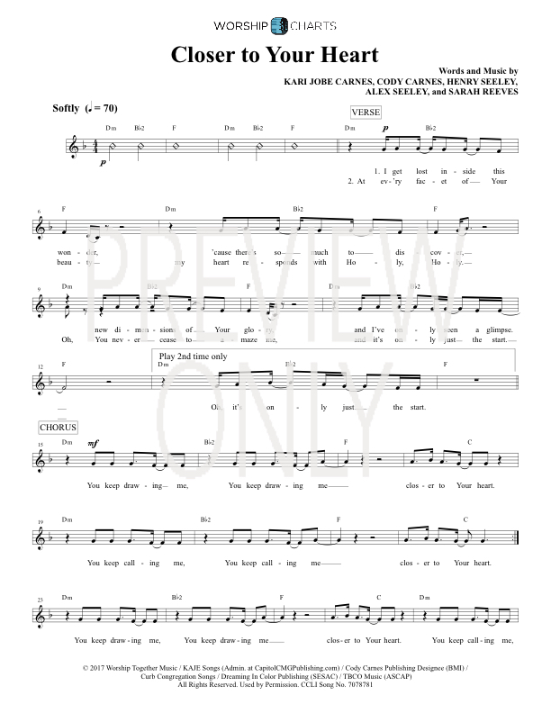 Closer To Your Heart Lead Sheet, Lyrics, & Chords Kari Jobe