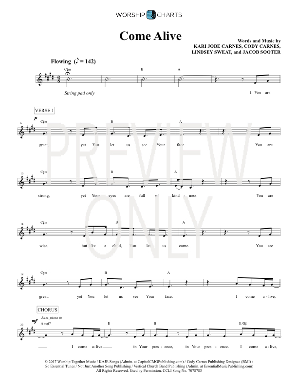 Come Alive Lead Sheet, Lyrics, &amp; Chords | Kari Jobe | Worship Together ...