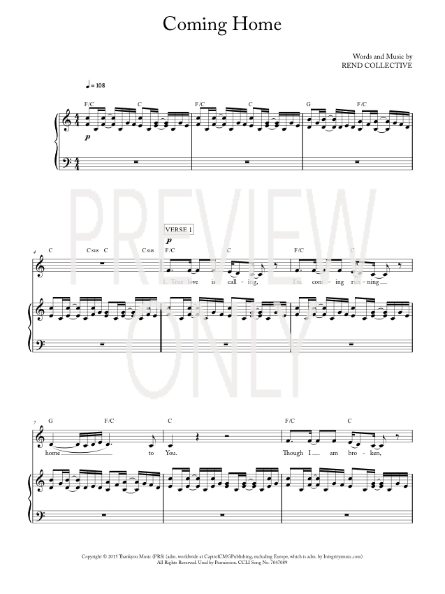 Coming Home Lead Sheet, Lyrics, &amp; Chords | Rend Collective ...
