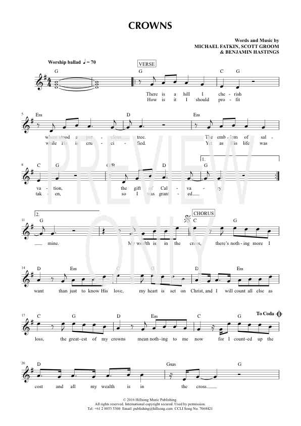 Crowns Lead Sheet, Lyrics, & Chords | Hillsong Worship ...