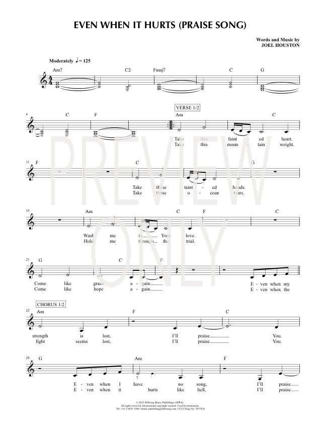 even when it hurts praise song lead sheet lyrics church newsletter examples