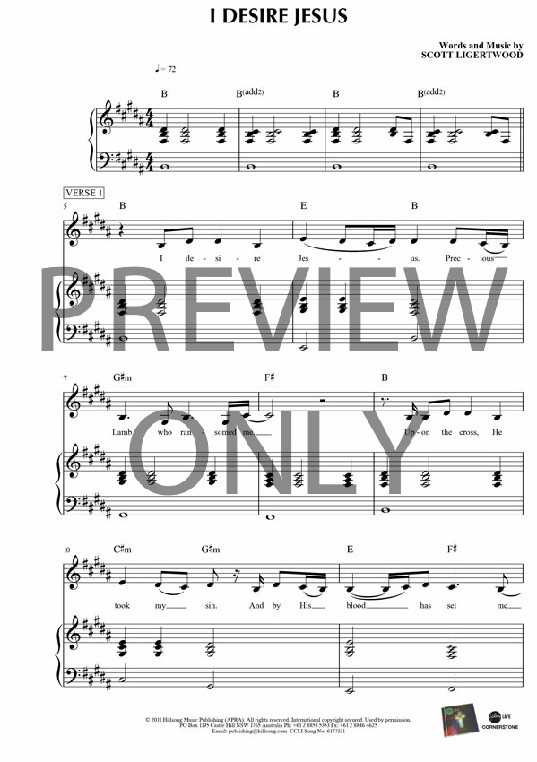 I Desire Jesus Lead Sheet Lyrics Chords Hillsong Worship