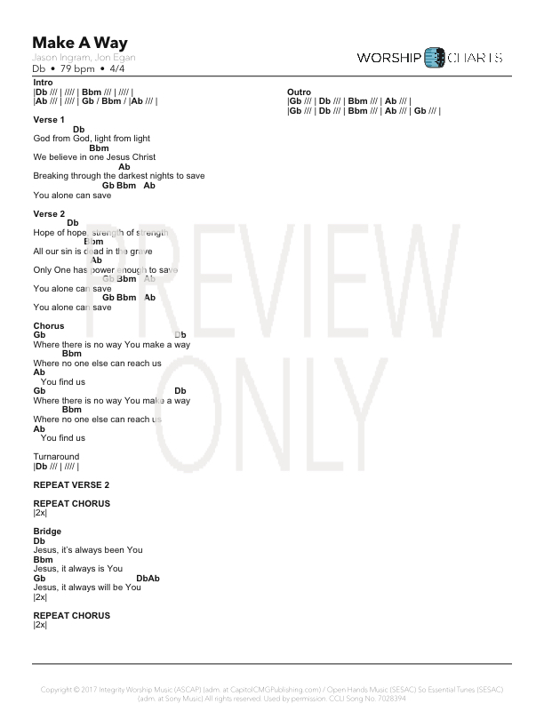 Make A Way Lead Sheet, Lyrics, &amp; Chords | Jesus Culture | WorshipHouse ...
