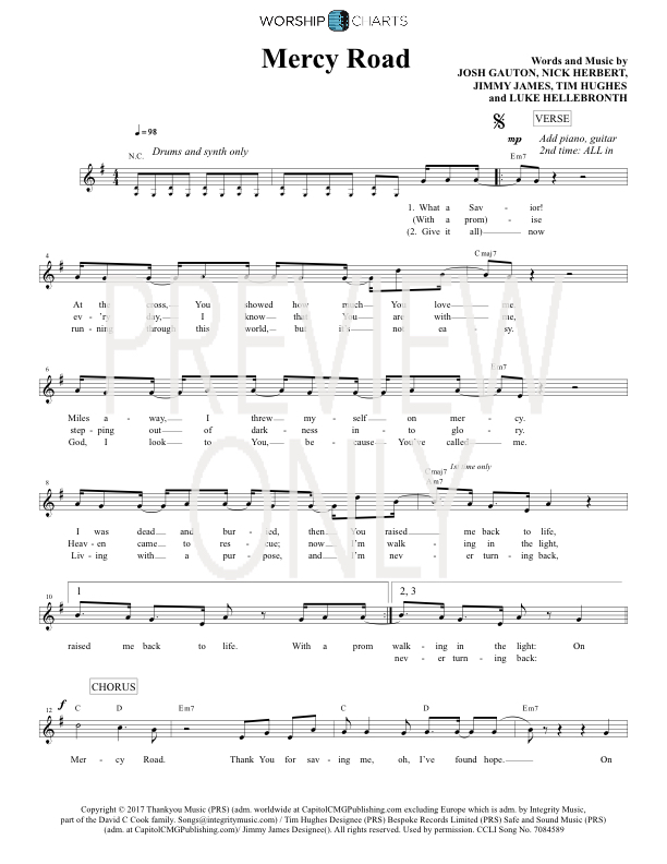 Mercy Road Lead Sheet, Lyrics, & Chords Worship Central WorshipHouse Media