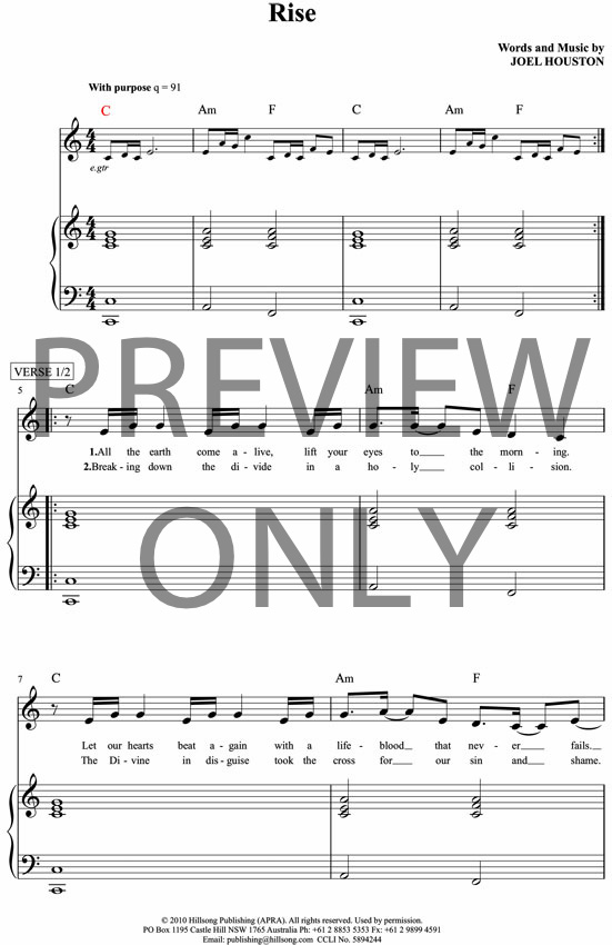 Rise Lead Sheet, Lyrics, &amp; Chords | Hillsong Worship | WorshipHouse Media