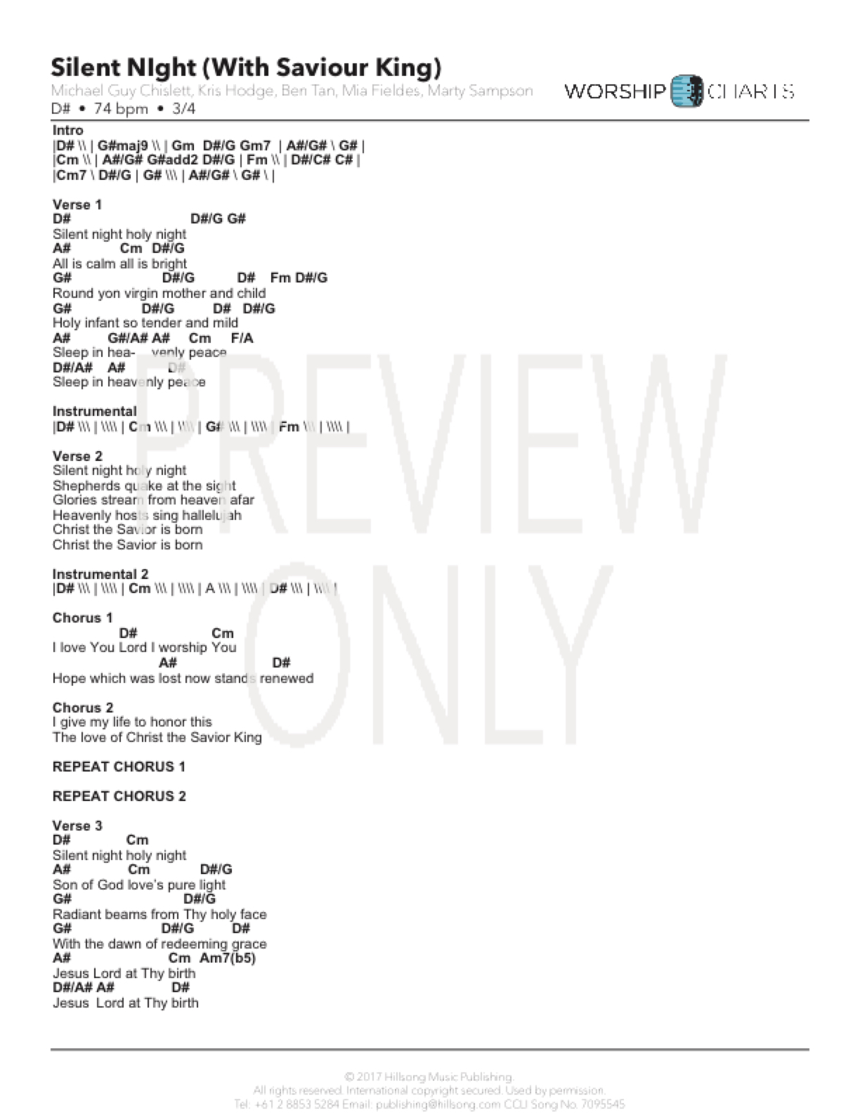 Silent Night (With Saviour King) Lead Sheet, Lyrics, &amp; Chords