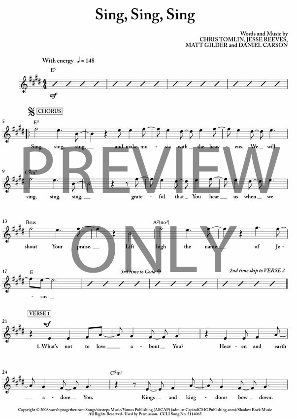 Sing Sing Sing Lead Sheet Lyrics Chords Chris Tomlin Worshiphouse Media