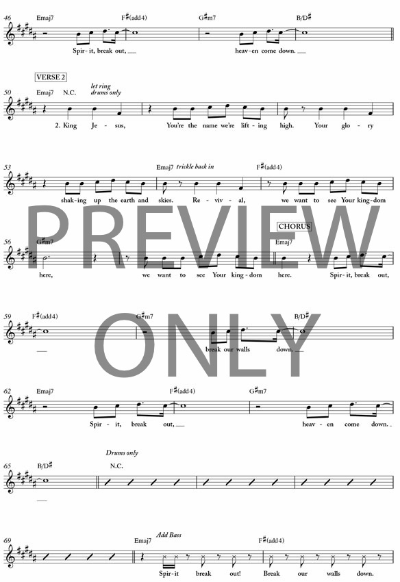 Spirit Break Out Lead Sheet Lyrics Chords Worship Central Worshiphouse Media