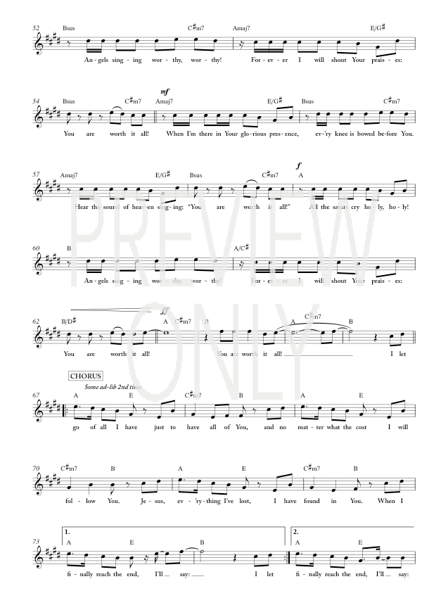 Worth It All Lead Sheet, Lyrics, & Chords Worship Central WorshipHouse Media