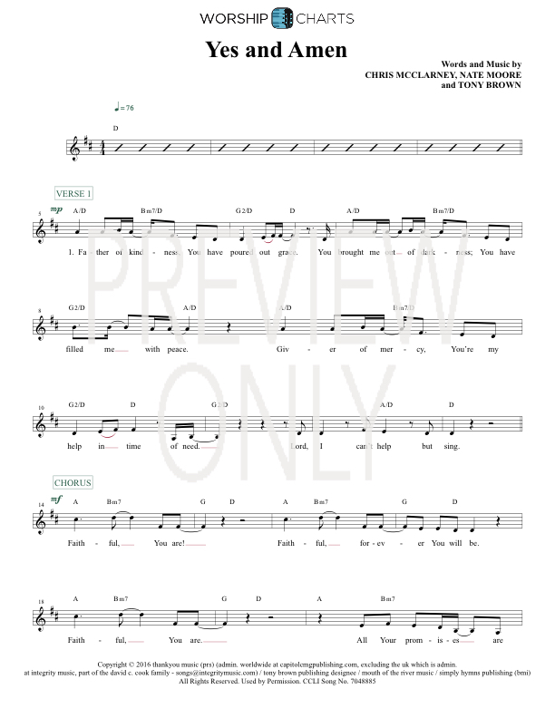 Yes And Amen Lead Sheet, Lyrics, &amp; Chords | Chris Tomlin | WorshipHouse Media